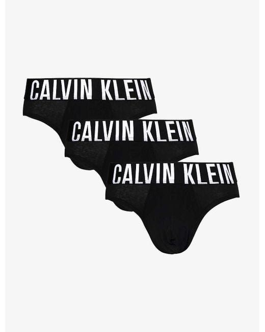 Calvin Klein Black Logo-waistband Pack Of Three Recycled Cotton-blend Briefs X for men