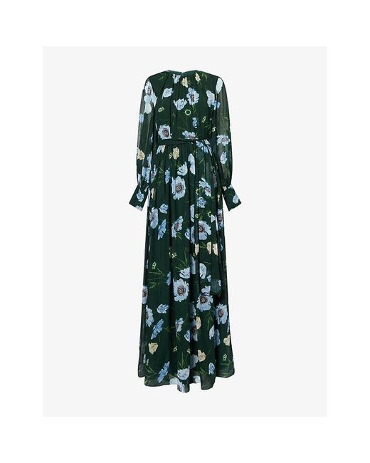 Erdem Green Floral-Print Silk Maxi Dress