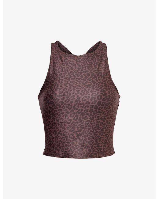 Beyond Yoga Purple Softmark Refocus Cropped Leopard-print Stretch-woven Tank Top
