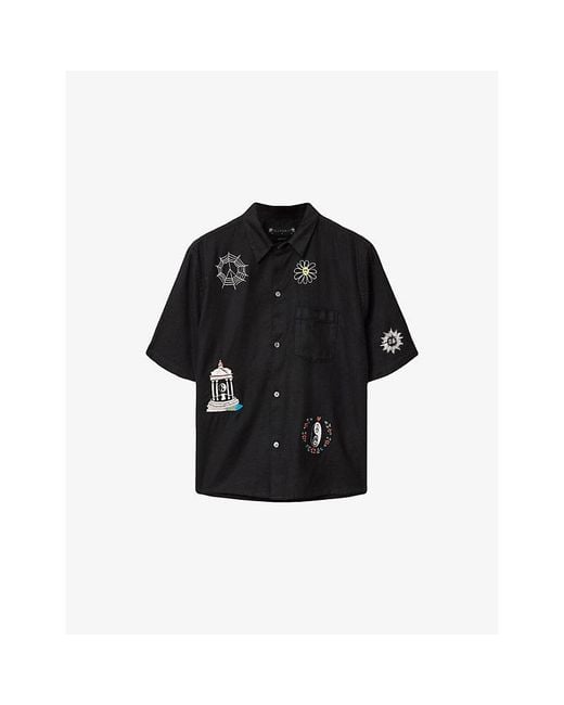 AllSaints Black Karlton Linen And Cotton Shirt for men