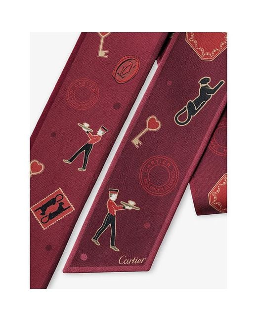 Cartier Red Diabolo De Bandeau Printed Silk-Twill Scarf