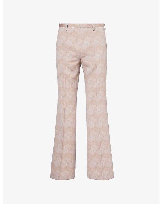 Dries Van Noten Pink Patterned Straight-leg Mid-rise Wool Trousers for men