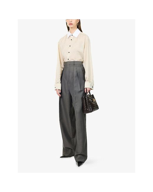 Bottega Veneta Natural Contrast-Collar Pinstripe Woven Shirt