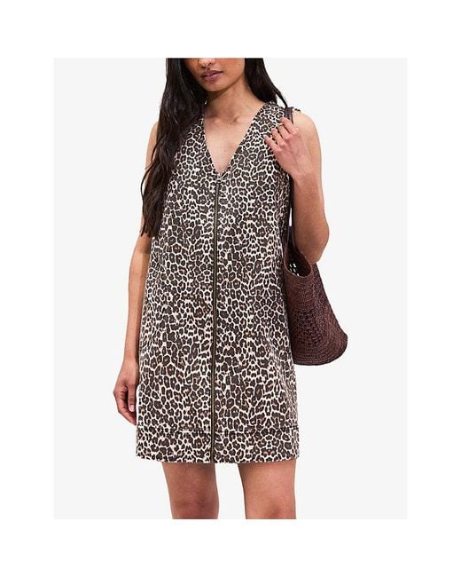 Ro&zo Brown Leopard-Print Zip-Front Denim Mini Dress