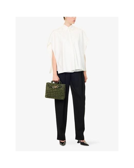 Bottega Veneta Black Pleated Straight-Leg Wool Trousers