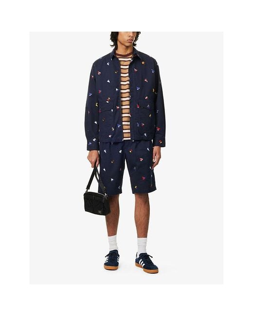 Beams Plus Blue Vy Collared Printed Cotton-blend Jacket for men