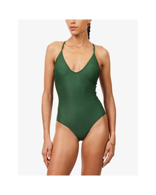 VERANDAH Green V-Neck Cross-Back Swimsuit