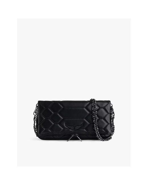 Zadig & Voltaire Black Rock Xl Quilted-Stitch Leather Clutch Bag