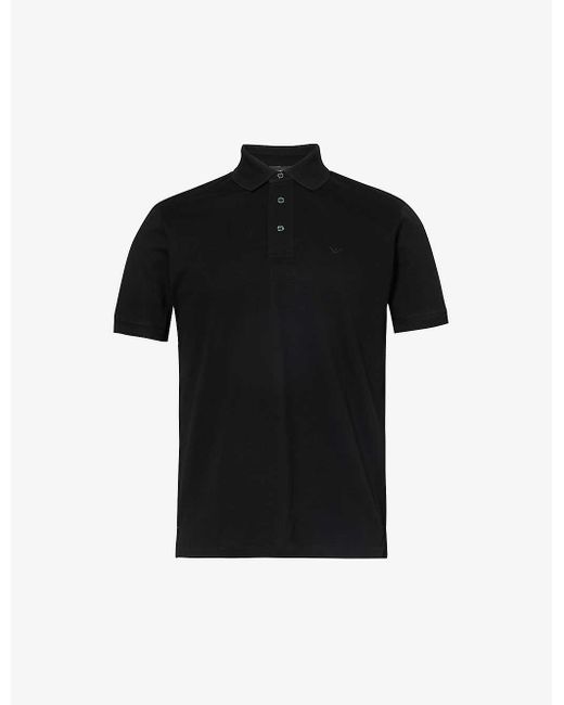 Emporio Armani Black Logo-embroidered Short-sleeve Cotton Polo Shirt for men