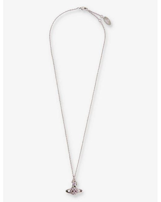 Vivienne Westwood White Willa Bas Relief Silver-tone Brass And Crystal Pendant Necklace