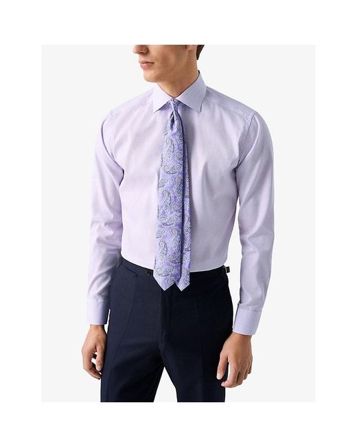 Eton of Sweden Purple Micro-Print Contemporary-Fit Cotton-Poplin Shirt for men