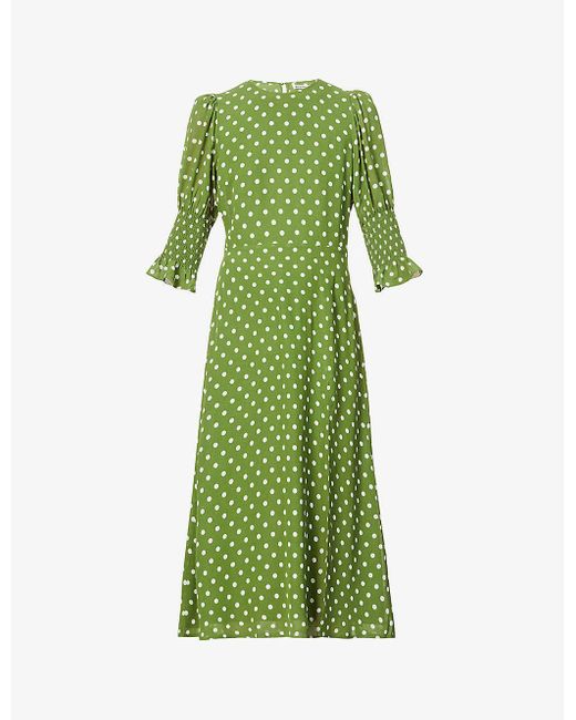 Reformation Green Carolena Polka Dot-print Midi Dress