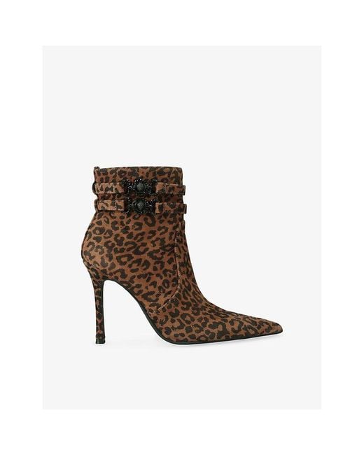 Kurt Geiger Women's Brown Mansion Leopard Heeled Suede Ankle Boots