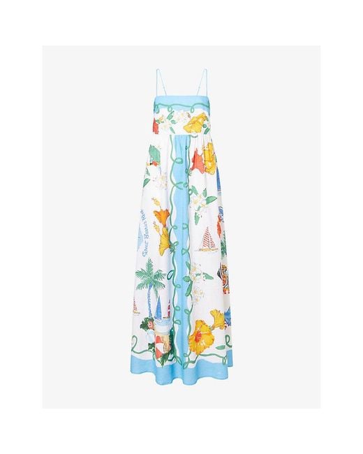 Seafolly Blue Viva Vacation Linen-Blend Maxi Dress