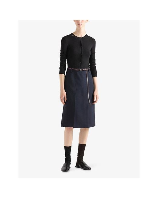 Prada Black Round-Neck Ribbed Wool Cardigan