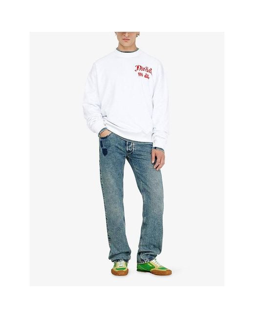 DIESEL White Flocked Graphic-Print Cotton Jumper for men