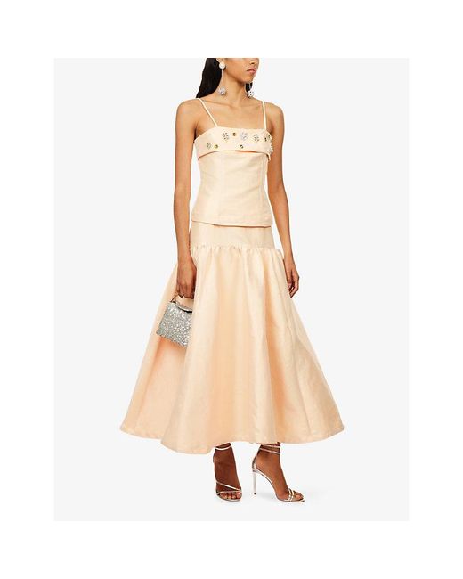 Sister Jane Natural Alma Jewel-Embellished Satin Top