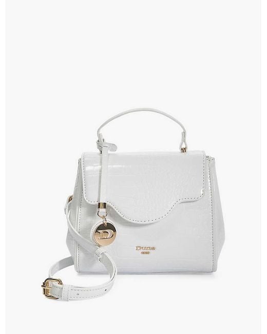 Dune White Dassio Small Crocodile-embossed Faux-leather Tote Bag