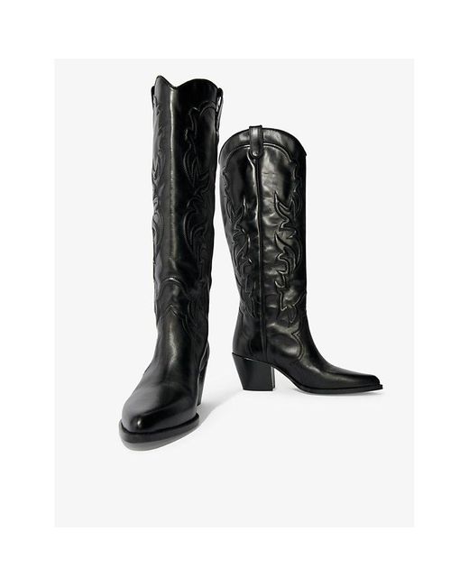 Maje Westernstyle Leather Cowboy Boots in Black Lyst