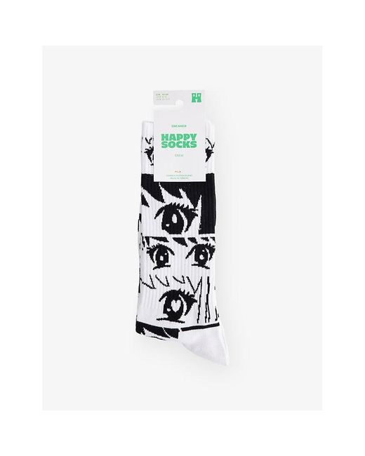 Happy Socks White Anime Stripes Crew-Length Cotton-Blend Socks for men