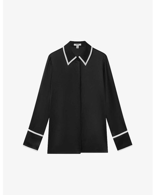 Reiss Black Murphy Contrast-trim Silk Shirt