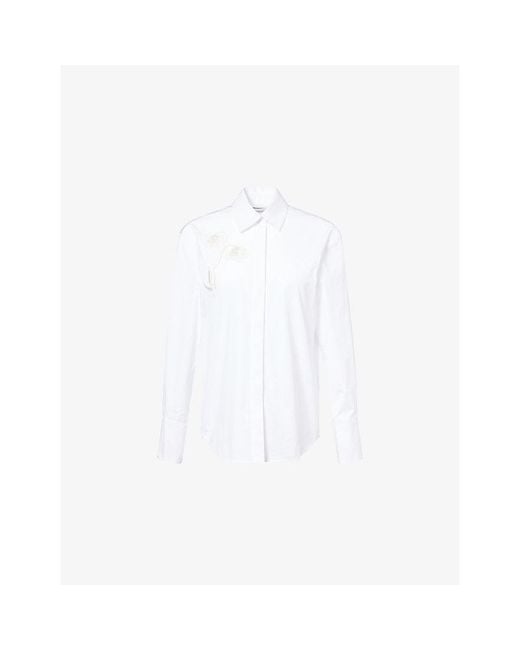 Erdem White Embroidered Long-Sleeve Cotton Shirt