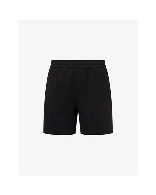Emporio Armani Black Logo-Embroidered Double-Jersey Bermuda Track Shorts for men