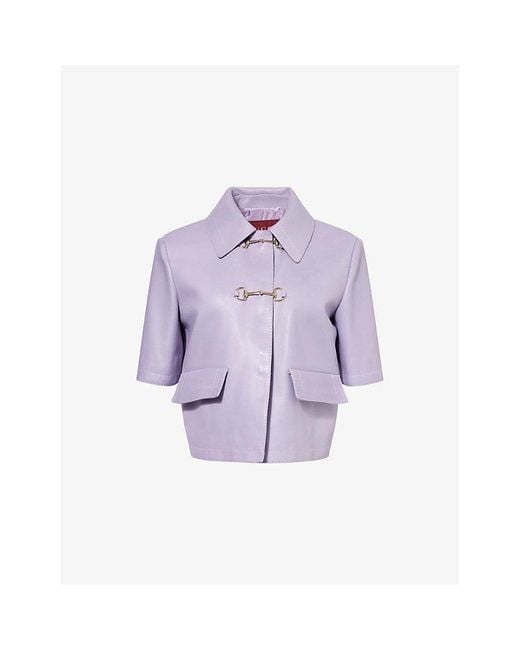 Gucci Purple Flared Short-Sleeves Regular-Fit Leather Jacket