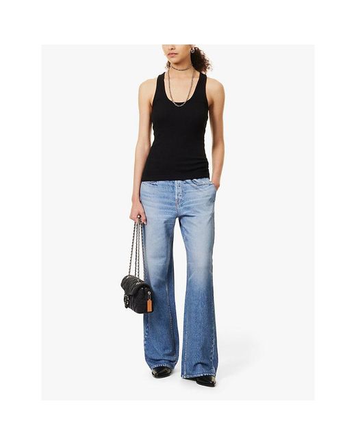 Rag & Bone Blue Miramar Wide-Leg Mid-Rise Cotton Trousers