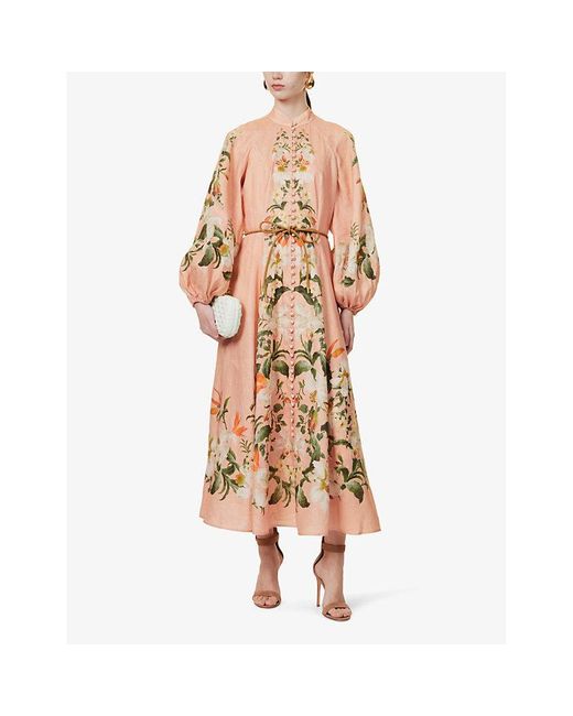 Zimmermann Multicolor Lexi Floral-pattern Linen Maxi Dress X