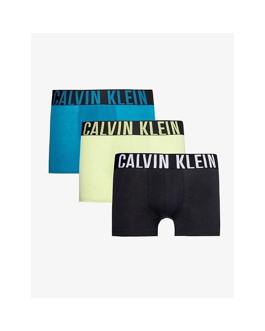 Calvin Klein Blue Branded-waistband Mid-rise Pack Of Three Stretch-cotton Boxer Briefs Xx for men