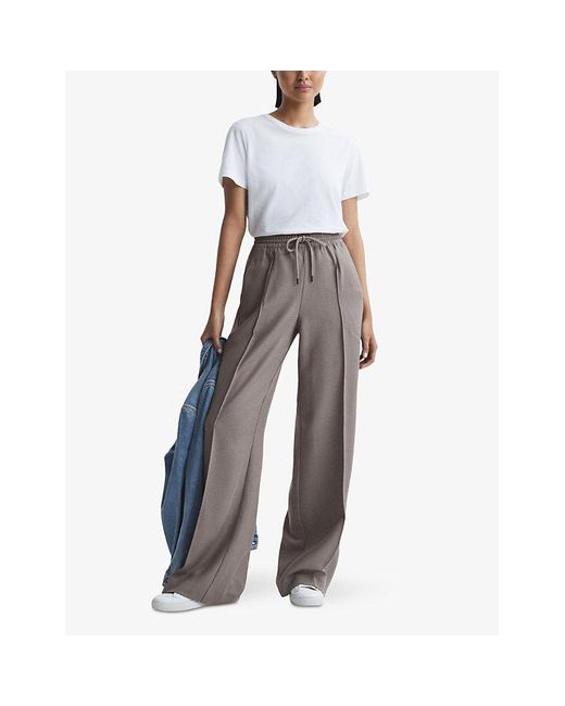 Reiss Gray Sunnie Elasticated-drawstring Wide-leg Mid-rise Woven Trousers 1