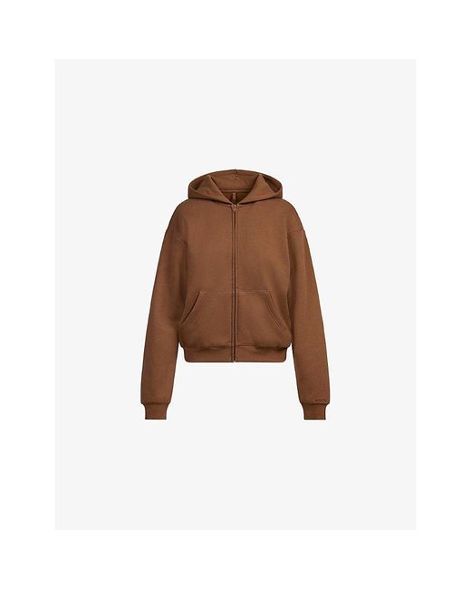 Skims Brown Classic Zip-Up Cotton Fleece Hoody