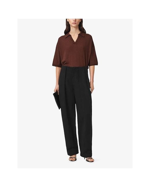 AllSaints Black Phi Wide-Leg Linen-Blend Trousers