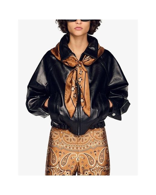Sandro Brown Bandana-Print Square Silk Scarf