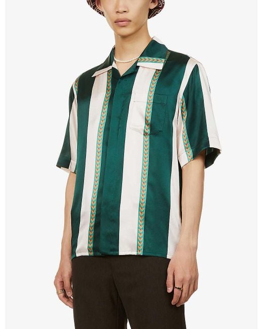 CASABLANCA Green Laurel Striped Relaxed-fit Silk Shirt for men
