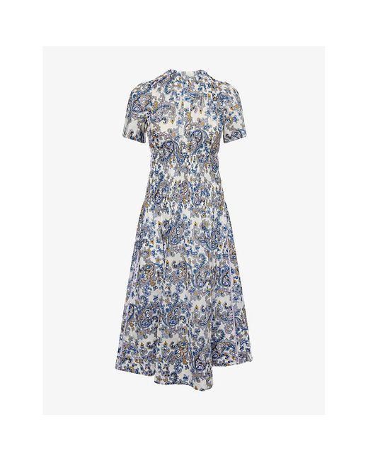ME+EM Blue Geo Paisley-Print Cotton Midi Dress