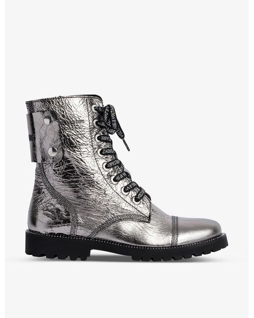 Zadig & Voltaire Joe Vintage Metallicleather Laceup Boots in Gray Lyst