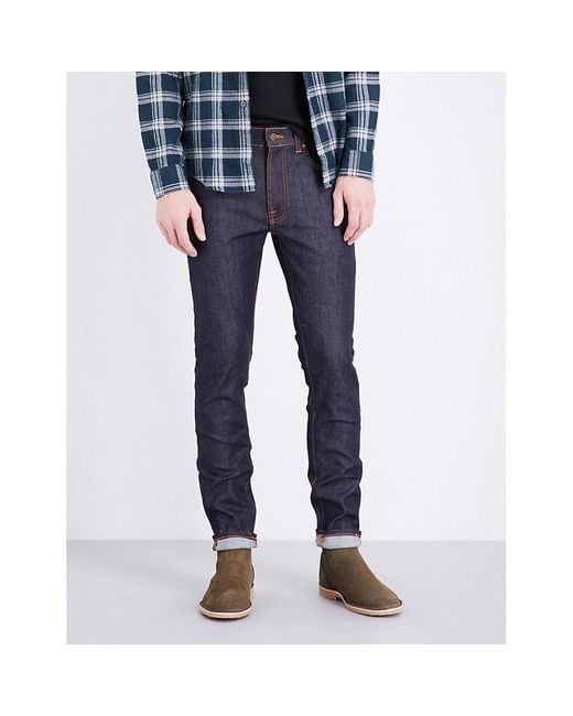 Nudie Jeans Blue Dry 16 Dips Lean Dean Slim-fit Skinny Jeans for men