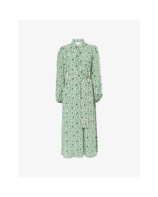 Weekend by Maxmara Green Wales Floral-Pattern Silk Midi Dress
