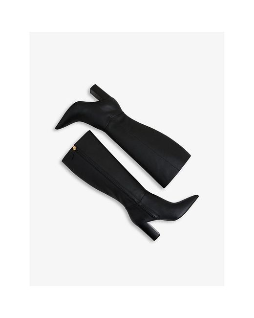Reiss Black Bianca Pointed-Toe Leather Knee-High Boots