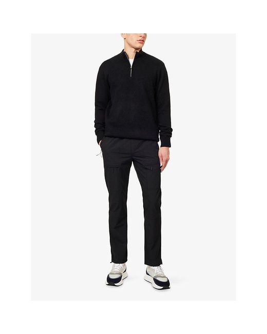 Arne Black Font Patch-Pocket Shell Cargo-Trousers for men