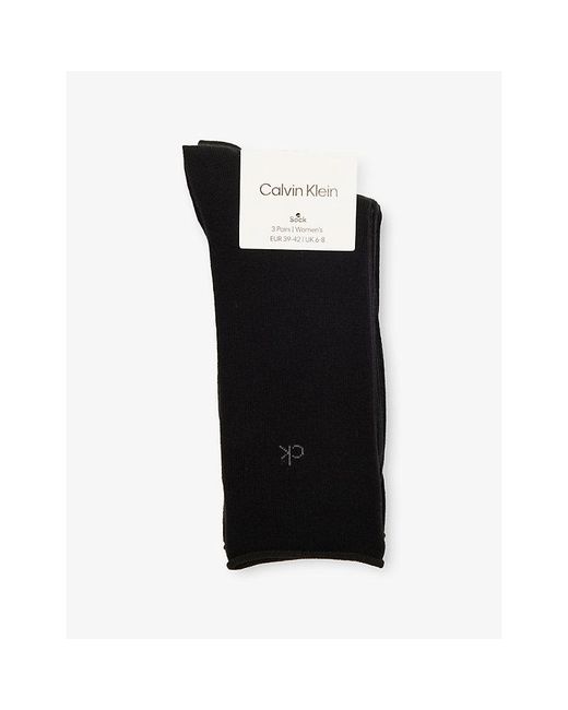 Calvin Klein Black Rolltop Stretch-Cotton Socks Pack Of Three