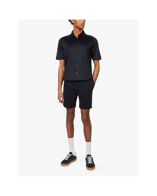 Emporio Armani Blue Eagle-Patch Double-Jersey Cotton-Blend Bermuda Shorts for men