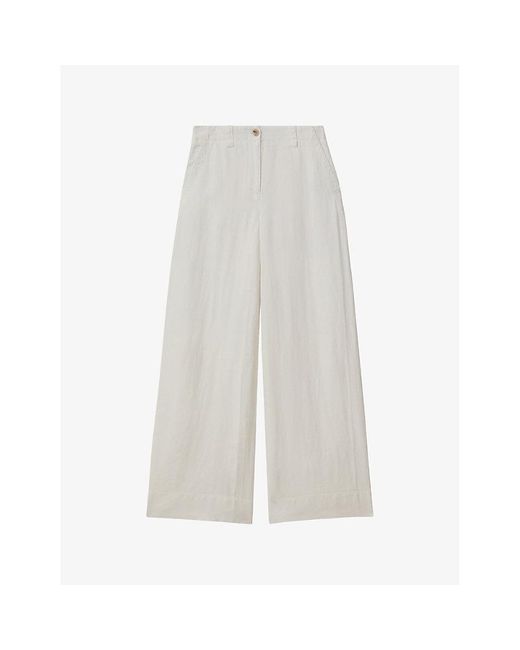 Reiss White Demi Wide-leg High-rise Linen Trousers