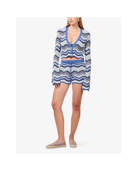 Devon Windsor Blue Stella Zigzag-Pattern Knitted Cardigan