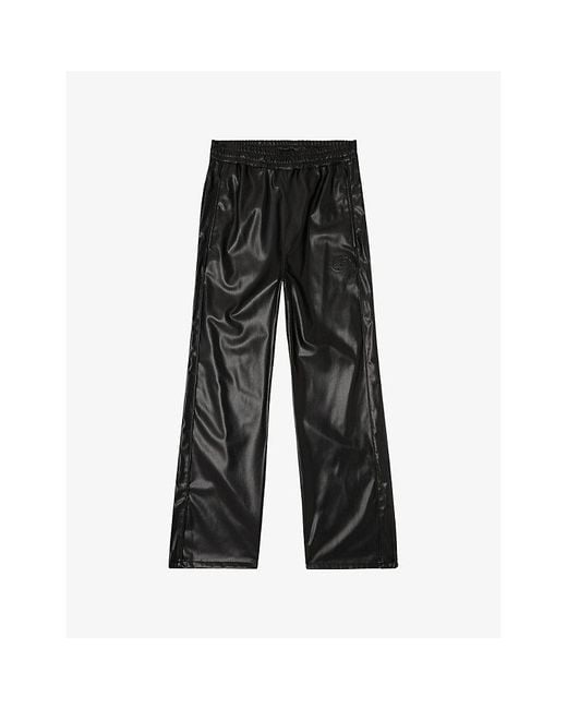 DIESEL Black P-Arten-Piping-Pgbx Elasticated-Waist Faux-Leather Trousers for men