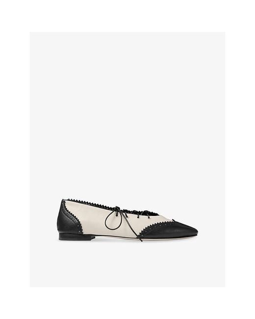 Jimmy Choo Black Margot Lace-Up Dual-Tone Leather Ballet Flats