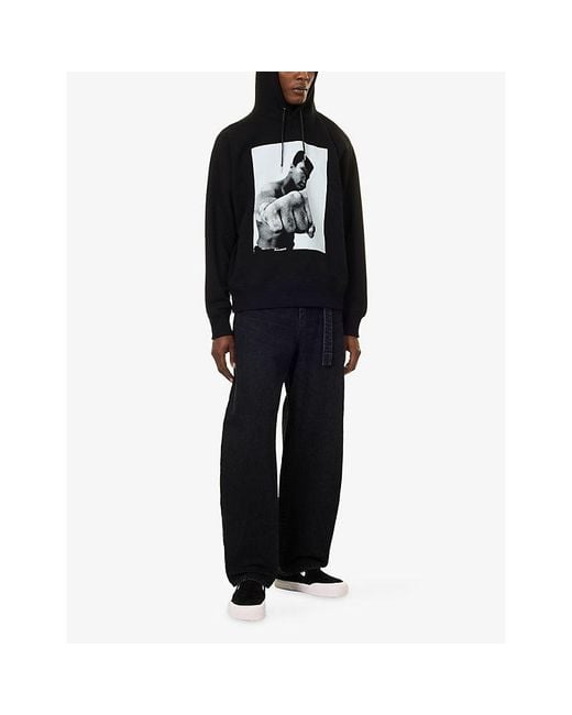Sacai Black Ali Graphic-Print Cotton Hoody for men
