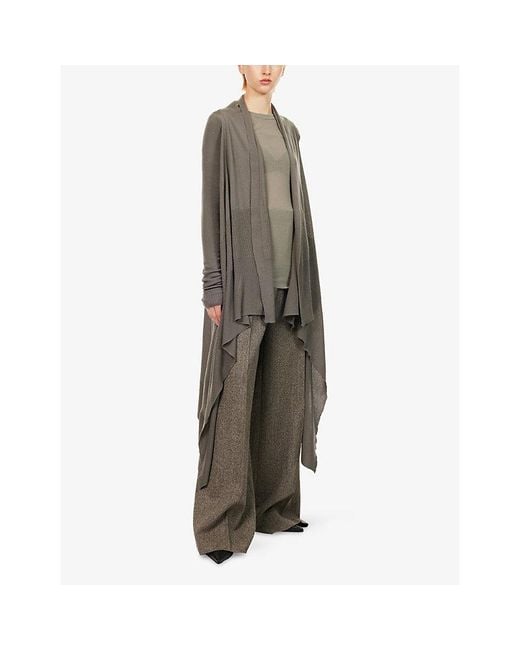 Rick Owens Gray Draped Long Wool Cardigan